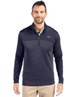 Denver Broncos Americana Cutter & Buck Traverse Stretch Eco Stripe Quarter Zip Mens Pullover Liberty Navy Front