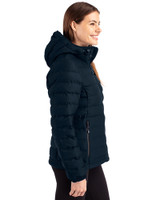 Carolina Panthers Americana Cutter & Buck Mission Ridge Repreve® Recycled Insulated Puffer Womens Full Zip Jacket Navy Blue Side
