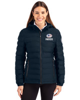 Green Bay Packers Americana Cutter & Buck Mission Ridge Repreve® Eco Insulated Womens Puffer Jacket Navy Blue Front