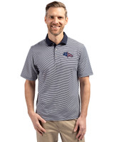 Denver Broncos Americana Cutter & Buck Virtue Eco Pique Micro Stripe Recycled Mens Big & Tall Polo Navy Blue/White Front