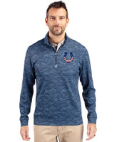 Indianapolis Colts Americana Cutter & Buck Traverse Stretch Eco Camo Print Quarter Zip Mens Big and Tall Pullover Navy Blue Front