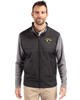 Jacksonville Jaguars Cutter & Buck Stealth Hybrid Quilted Mens Big and Tall Full Zip Windbreaker Jacket Black Front