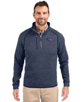 Denver Broncos Americana Cutter & Buck Mainsail Sweater-Knit Mens Big and Tall Half Zip Pullover Jacket Liberty Navy Heather Front