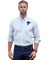 Atlanta Falcons Americana Cutter & Buck Stretch Oxford Stripe Mens Big and Tall Long Sleeve Dress Shirt Light Blue Front