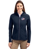 Kansas City Chiefs Americana Cutter & Buck Adapt Eco Knit Hybrid Recycled Womens Full Zip Jacket Navy Blue Front