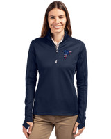 Atlanta Falcons Americana Cutter & Buck Traverse Stretch Eco Quarter Zip Womens Pullover Liberty Navy Front