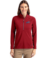 Buffalo Bills Americana Cutter & Buck Adapt Eco Knit Stretch Recycled Womens Half Zip Pullover Cardinal Red Front