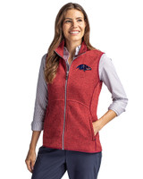 Baltimore Ravens Americana Cutter & Buck Mainsail Sweater Knit Womens Full Zip Vest Cardinal Red Heather Front