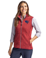 Jacksonville Jaguars Americana Cutter & Buck Mainsail Sweater Knit Womens Full Zip Vest Cardinal Red Heather Front