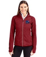 Cincinnati Bengals Americana Cutter & Buck Mainsail Sweater-Knit Womens Full Zip Jacket Cardinal Red Heather Front