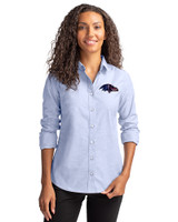 Baltimore Ravens Americana Cutter & Buck Stretch Oxford Womens Long Sleeve Dress Shirt Light Blue Front