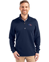 Denver Broncos Americana Cutter & Buck Traverse Stretch Eco Quarter Zip Mens Pullover Liberty Navy Front