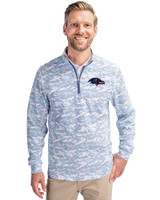 Baltimore Ravens Americana Cutter & Buck Traverse Stretch Eco Camo Print Quarter Zip Mens Pullover Indigo Front