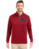 Cincinnati Bengals Americana Cutter & Buck Adapt Eco Knit Stretch Recycled Mens Quarter Zip Pullover Cardinal Red Front