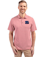 Cincinnati Bengals Americana Cutter & Buck Virtue Eco Pique Stripe Recycled Mens Polo Cardinal Red Front