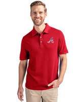 Atlanta Braves Stars & Stripes Cutter & Buck Advantage Eco Tri-Blend Pique Mens Polo Cardinal Red Front
