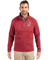 Boston Red Sox Stars & Stripes Cutter & Buck Mainsail Sweater-Knit Mens Half Zip Pullover Jacket Cardinal Red Heather Front