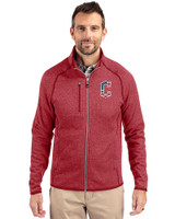 Cleveland Guardians Stars & Stripes Cutter & Buck Mainsail Sweater-Knit Mens Full Zip Jacket Cardinal Red Heather Front