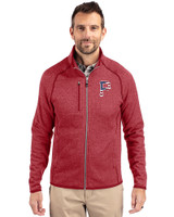 Pittsburgh Pirates Stars & Stripes Cutter & Buck Mainsail Sweater-Knit Mens Full Zip Jacket Cardinal Red Heather Front