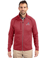 Atlanta Braves Stars & Stripes Cutter & Buck Mainsail Sweater-Knit Mens Full Zip Jacket Cardinal Red Heather Front