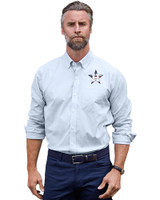 Houston Astros Stars & Stripes Cutter & Buck Stretch Oxford Stripe Mens Long Sleeve Dress Shirt Light Blue Front