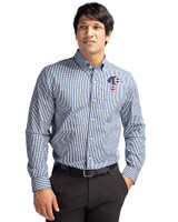 Philadelphia Phillies Stars & Stripes Cutter & Buck Easy Care Stretch Gingham Mens Long Sleeve Dress Shirt Liberty Navy Front
