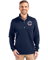 Chicago Cubs Stars & Stripes Cutter & Buck Traverse Stretch Eco Quarter Zip Mens Big and Tall Pullover Liberty Navy Front