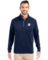 Houston Astros Stars & Stripes Cutter & Buck Adapt Eco Knit Stretch Recycled Mens Big and Tall Quarter Zip Pullover Navy Blue Front