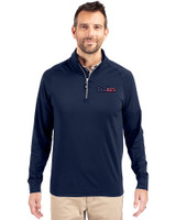 Pittsburgh Steelers Americana Cutter & Buck Adapt Eco Knit Stretch Recycled Mens Big and Tall Quarter Zip Pullover Navy Blue Front