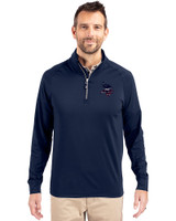 Minnesota Vikings Americana Cutter & Buck Adapt Eco Knit Stretch Recycled Mens Big and Tall Quarter Zip Pullover Navy Blue Front