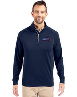 Seattle Seahawks Americana Cutter & Buck Adapt Eco Knit Stretch Recycled Mens Big and Tall Quarter Zip Pullover Navy Blue Front