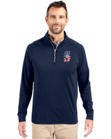 Seattle Mariners Stars & Stripes Cutter & Buck Adapt Eco Knit Stretch Recycled Mens Big and Tall Quarter Zip Pullover Navy Blue Front