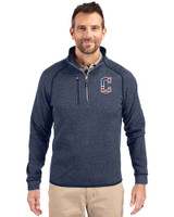 Cleveland Guardians Stars & Stripes Cutter & Buck Mainsail Sweater-Knit Mens Big and Tall Half Zip Pullover Jacket Liberty Navy Heather Front
