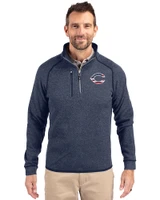 Cincinnati Reds Stars & Stripes Cutter & Buck Mainsail Sweater-Knit Mens Big and Tall Half Zip Pullover Jacket Liberty Navy Heather Front
