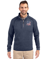 New York Yankees Stars & Stripes Cutter & Buck Mainsail Sweater-Knit Mens Big and Tall Half Zip Pullover Jacket Liberty Navy Heather Front