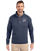 Miami Marlins Stars & Stripes Cutter & Buck Mainsail Sweater-Knit Mens Big and Tall Half Zip Pullover Jacket Liberty Navy Heather Front
