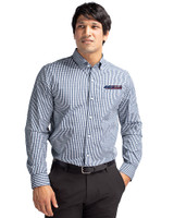 San Francisco 49ers Americana Cutter & Buck Easy Care Stretch Gingham Mens Big and Tall Long Sleeve Dress Shirt Liberty Navy Front