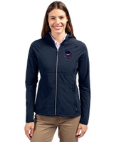 Minnesota Vikings Americana Cutter & Buck Adapt Eco Knit Hybrid Recycled Womens Full Zip Jacket Navy Blue Front