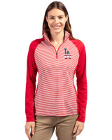 Los Angeles Dodgers Stars & Stripes Cutter & Buck Forge Tonal Stripe Stretch Half Zip Womens Top Cardinal Red Front