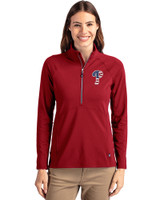 Philadelphia Phillies Stars & Stripes Cutter & Buck Adapt Eco Knit Stretch Recycled Womens Half Zip Pullover Cardinal Red Front