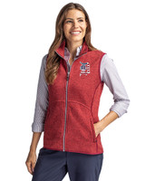 Detroit Tigers Stars & Stripes Cutter & Buck Mainsail Sweater Knit Womens Full Zip Vest Cardinal Red Heather Front