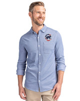 Chicago Cubs Stars & Stripes Cutter & Buck Advantage Tri-Blend Pique Long Sleeve Knitted Mens Button Down Indigo Front