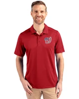 Washington Nationals Stars & Stripes Cutter & Buck Prospect Eco Textured Stretch Recycled Mens Short Sleeve Polo Cardinal Red Front