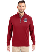 Chicago Cubs Stars & Stripes Cutter & Buck Adapt Eco Knit Stretch Recycled Mens Quarter Zip Pullover Cardinal Red Front