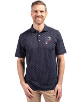 Pittsburgh Pirates Stars & Stripes Cutter & Buck Virtue Eco Pique Tile Print Recycled Mens Polo Navy Blue Front