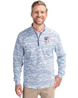 San Francisco Giants Stars & Stripes Cutter & Buck Traverse Stretch Eco Camo Print Quarter Zip Mens Pullover Indigo Front