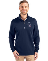 Colorado Rockies Stars & Stripes Cutter & Buck Traverse Stretch Eco Quarter Zip Mens Pullover Liberty Navy Front