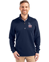 Los Angeles Dodgers Stars & Stripes Cutter & Buck Traverse Stretch Eco Quarter Zip Mens Pullover Liberty Navy Front