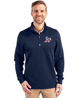 Athletics Stars And Stripes Cutter & Buck Traverse Stretch Eco Quarter Zip Mens Pullover Liberty Navy Front