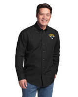 Jacksonville Jaguars Cutter & Buck Epic Easy Care Fine Twill Mens Big and Tall Dress Shirt Black Front